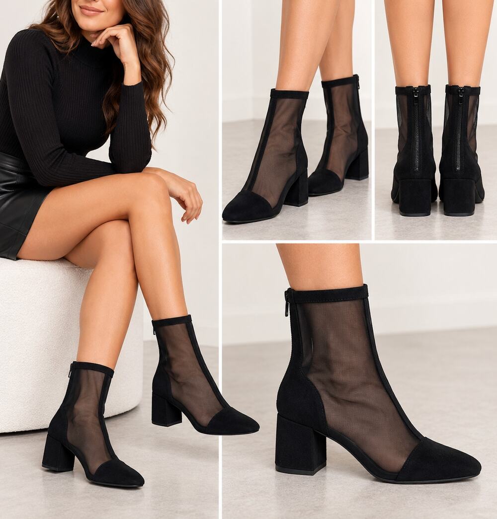 A New Day Celaena Black Sheer Mesh Ankle Boots Size 8 NWT